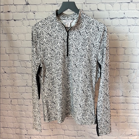 Tommy Bahama Blue / White Leaf Print Quarter-Zip Top - Picture 1 of 8